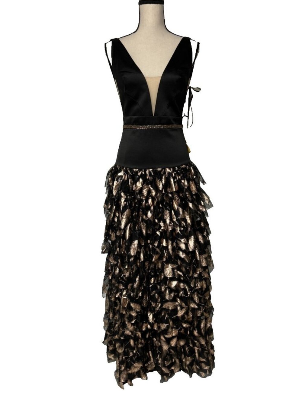 Bronx & Banco Maya Gown Black Gold Dress Gorgeous Formal Prom Evening Size 4 NWT